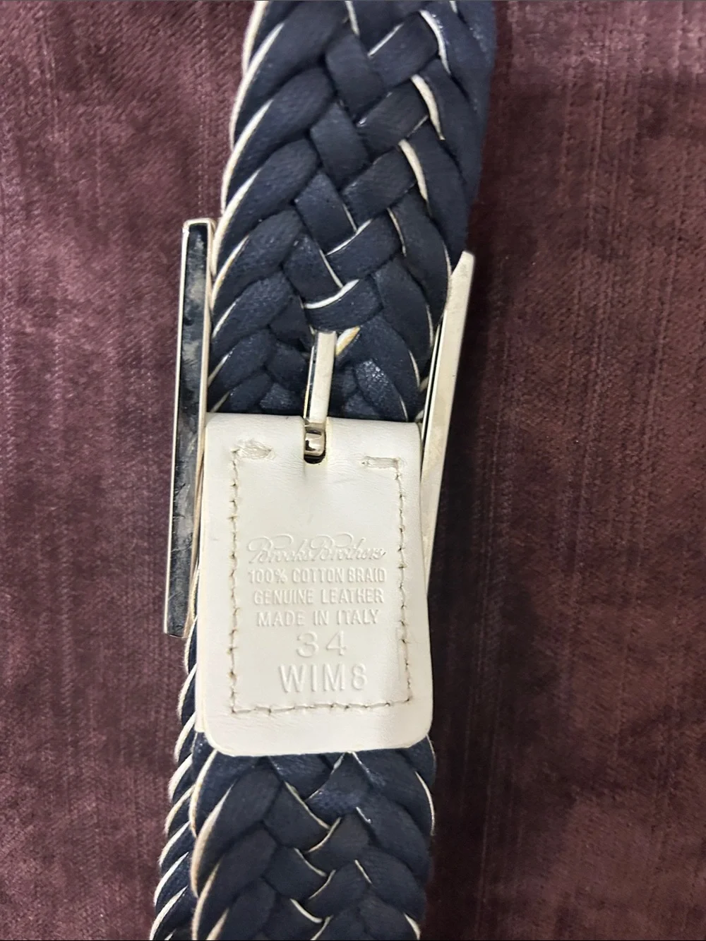 Brooks Brothers Men's Braided Leather Belt in Navy and White with Silver Buckle